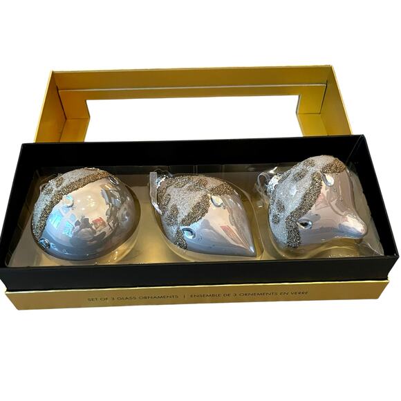 Christian Lacroix Beaded Glass Ornament Set of 3 Iridescent Pink & Gold NEW main image 9